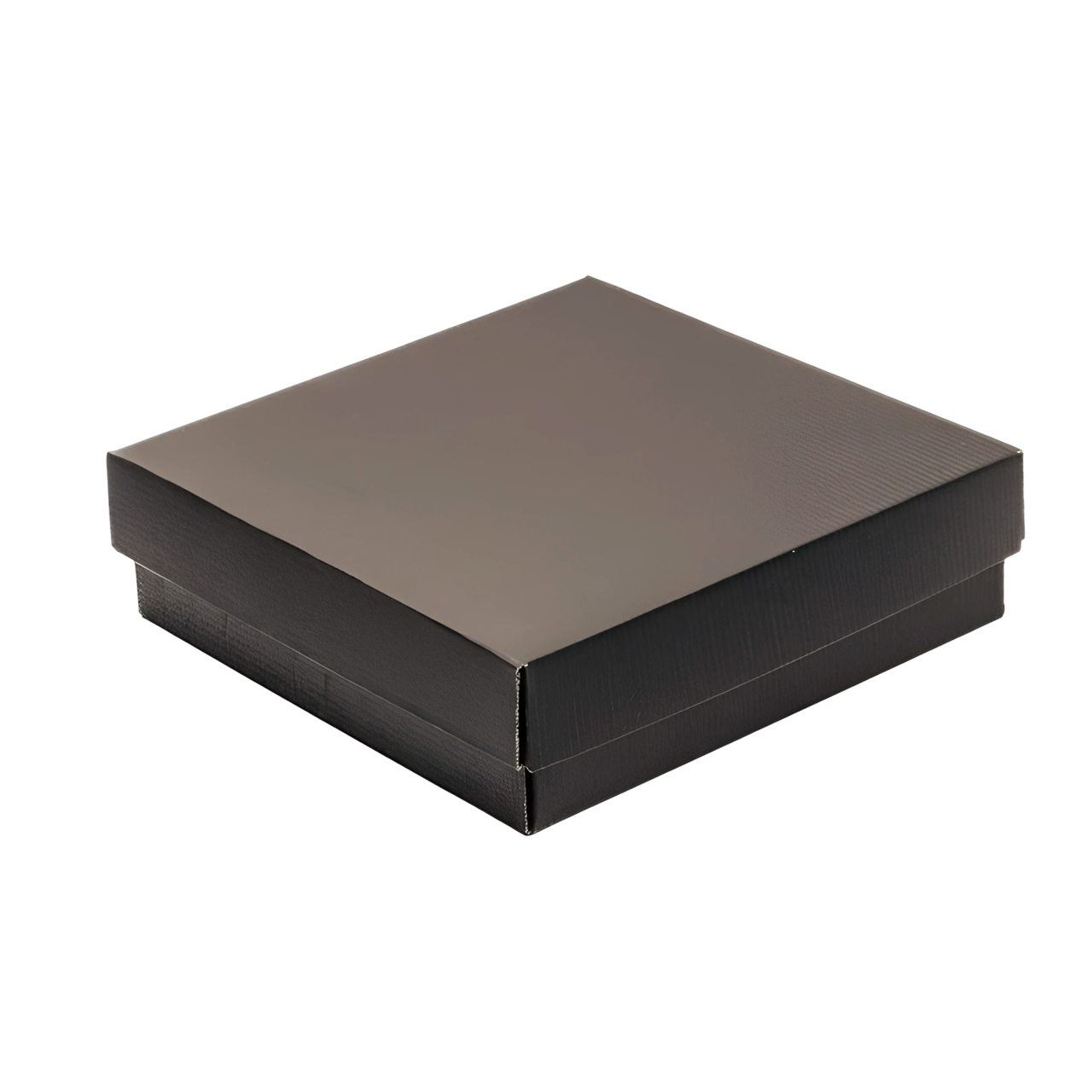 CAJA CUADRADA DE CARTÓN KRAFT NEGRA BAJA CON TAPADERA