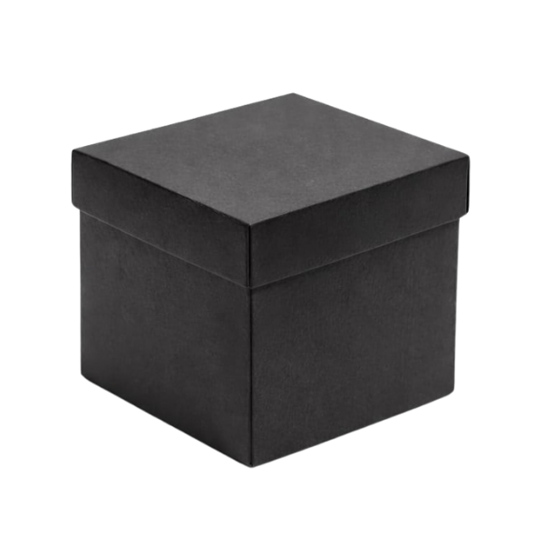 CAJA CUBO DE CARTÓN KRAFT NEGRA CON TAPADERA