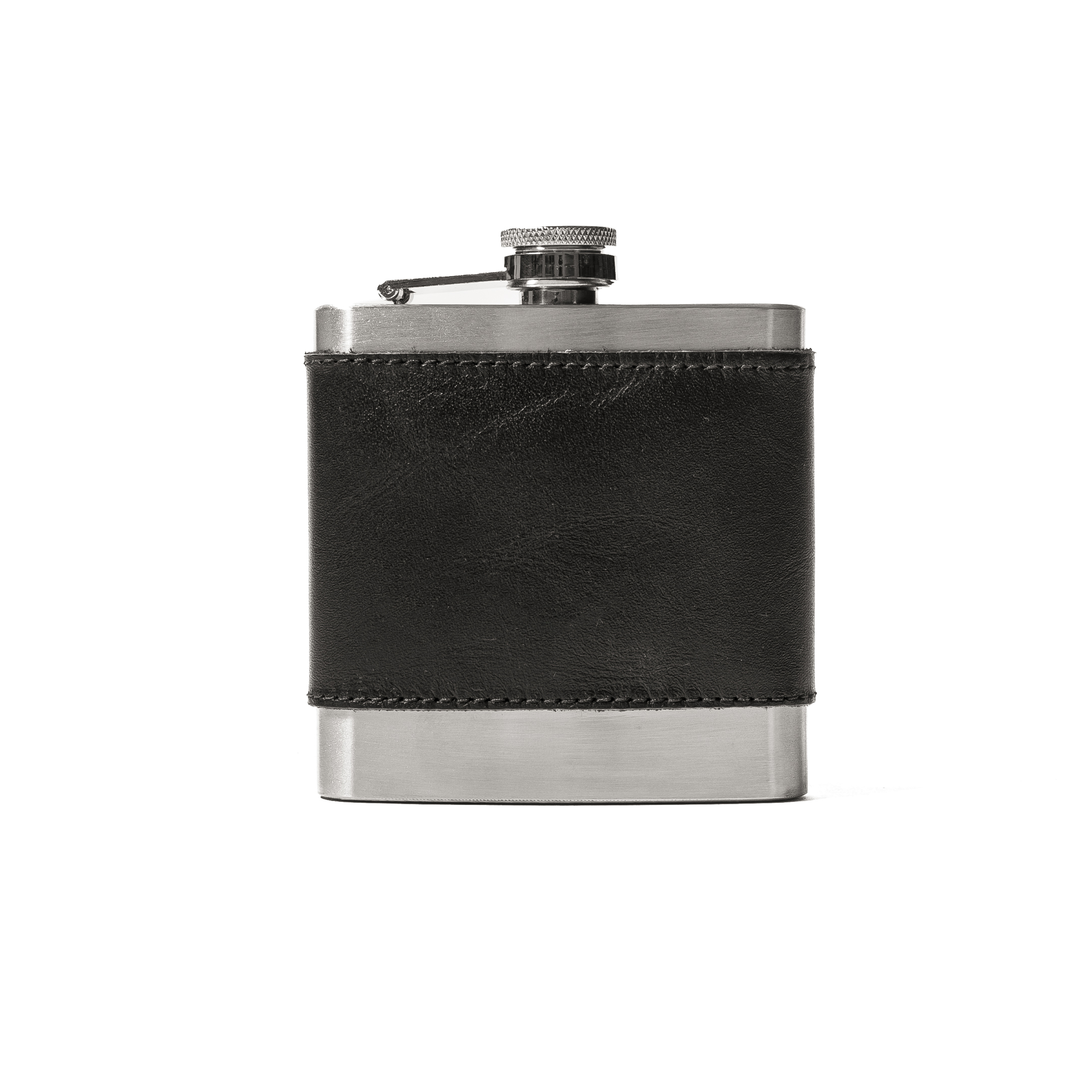 ÁNFORA PARA LICOR DE ACERO INOXIDABLE 8OZ CON CINTILLO DE CUERO (PERSONALIZABLE)